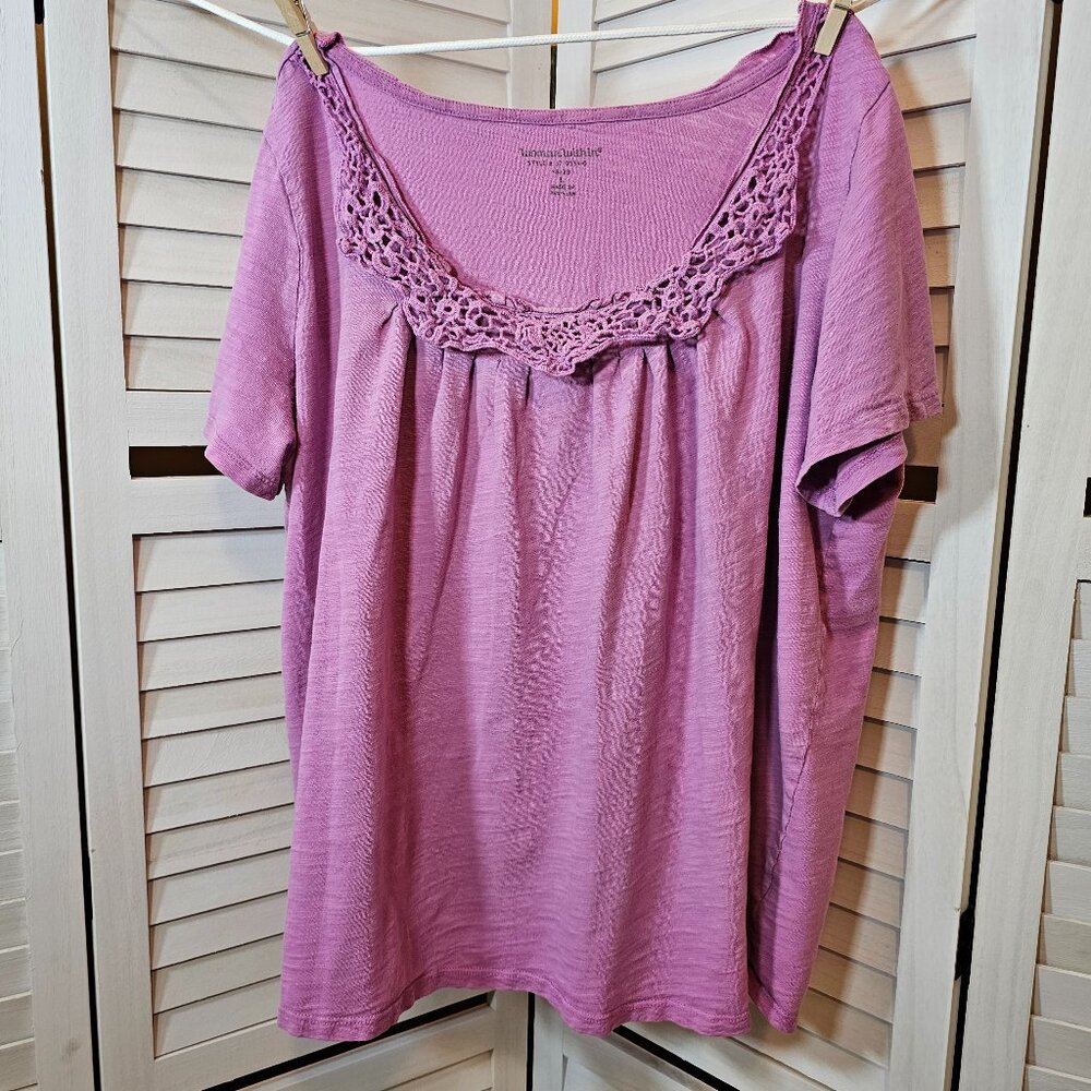 Woman Within Plus Size (18/20) Crochet-Trim Knit Top Pink